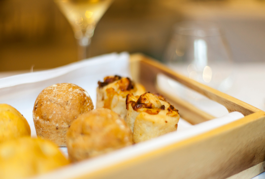 Close up of fine dining bread in a wooden selection box