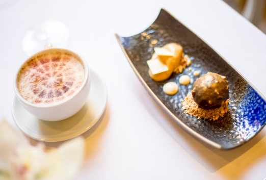 Coffee and Petit Fours on a silver line tray